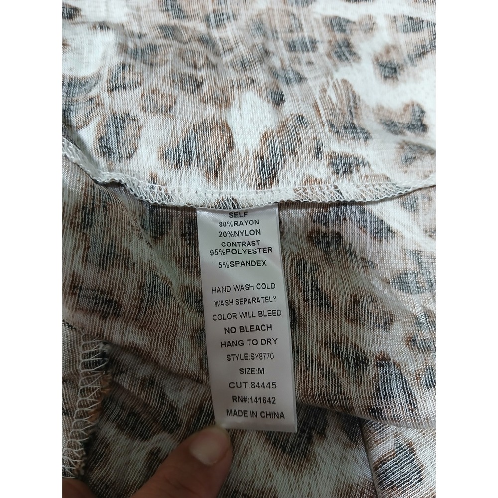She + Sky Leopard Print Tiered Babydoll Mini Dress Ruffle Sleeve Brown White M - Picture 10 of 10